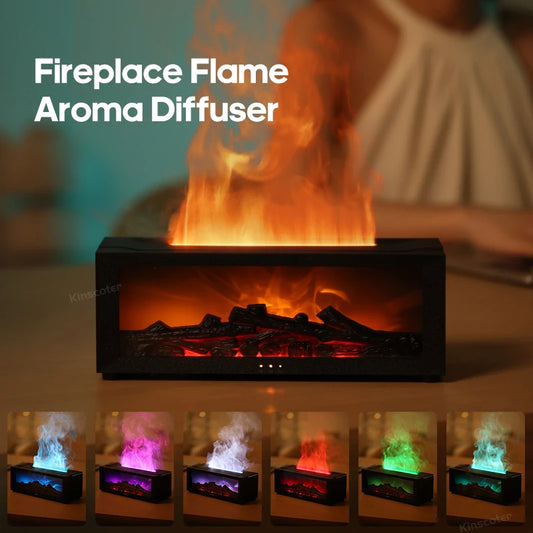 Diffuseur Aromathérapie Cheminée à Flamme Réaliste – Humidificateur Auto-Off avec Télécommande & Veilleuse LED
