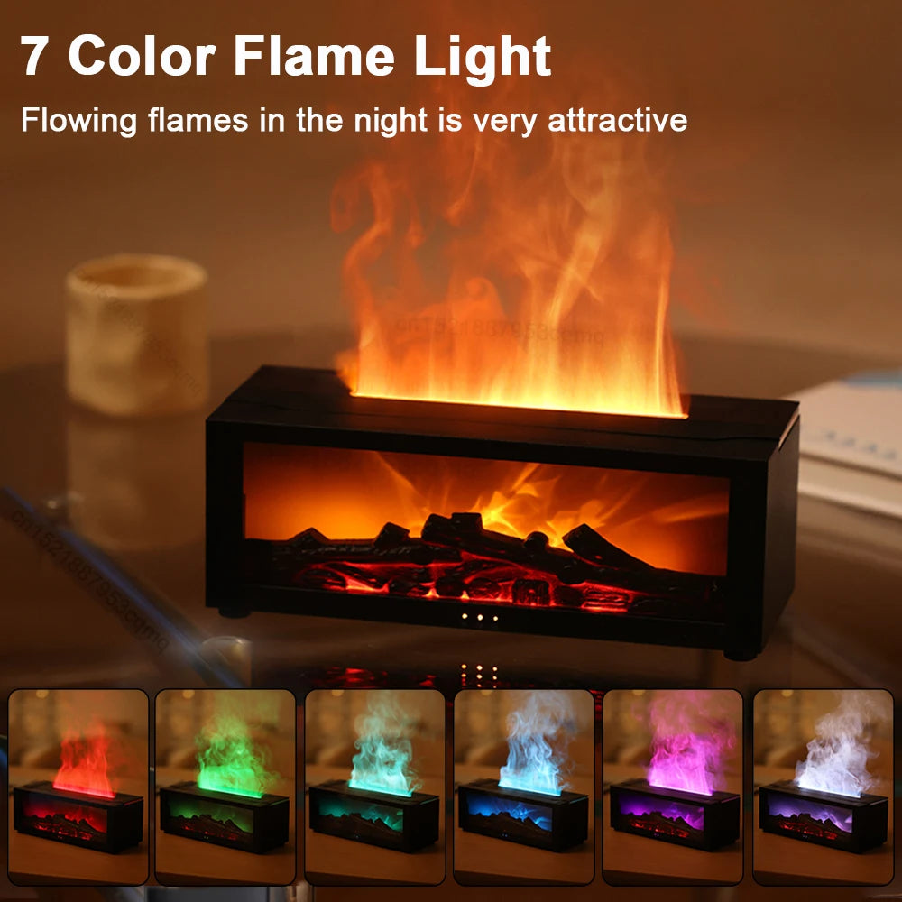 7-Color Flame Effect Fireplace Diffuser – Luxury Aromatherapy Humidifier