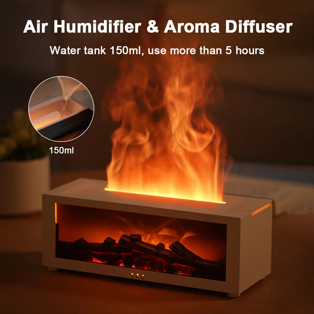 7-Color Flame Effect Fireplace Diffuser – Luxury Aromatherapy Humidifier