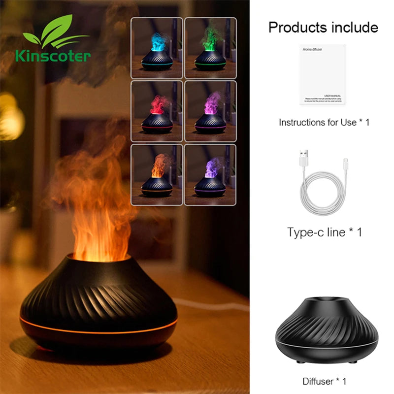 Volcano Diffuser with Flame Effect 130ML – Relaxing Ultrasonic Aromatherapy