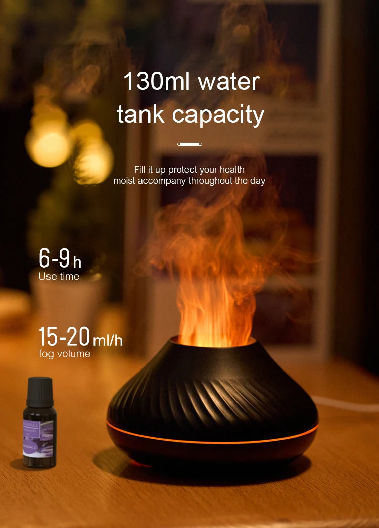 Volcano Diffuser with Flame Effect 130ML – Relaxing Ultrasonic Aromatherapy