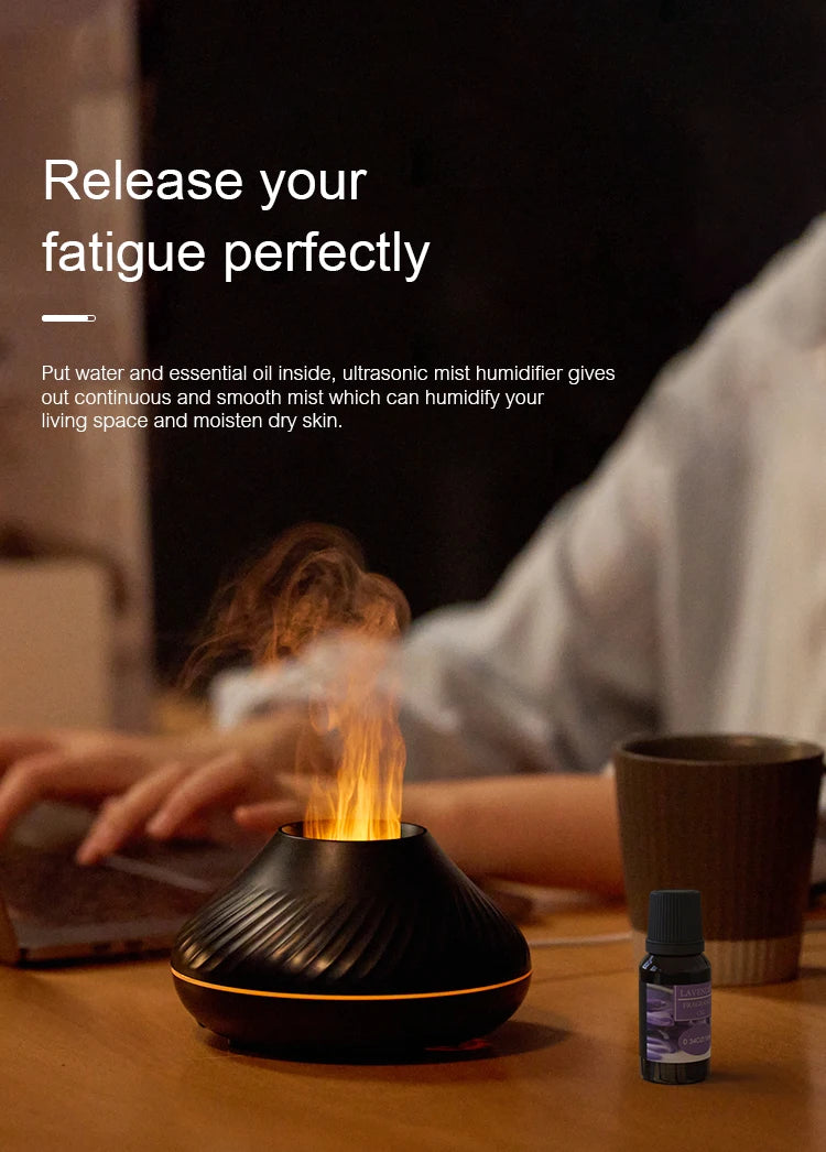 Volcano Diffuser with Flame Effect 130ML – Relaxing Ultrasonic Aromatherapy