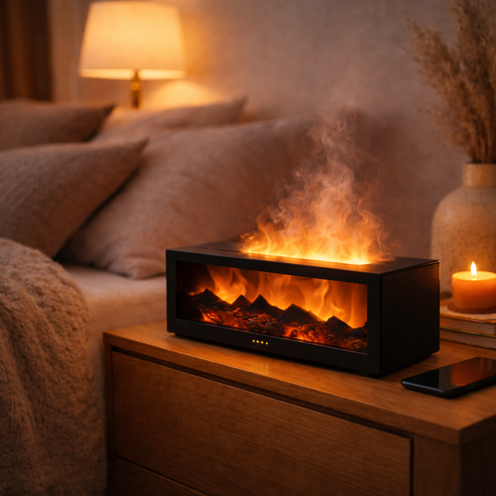 Diffuseur Cheminée Effet Flamme 7 Couleurs – Humidificateur Aromathérapie Luxe