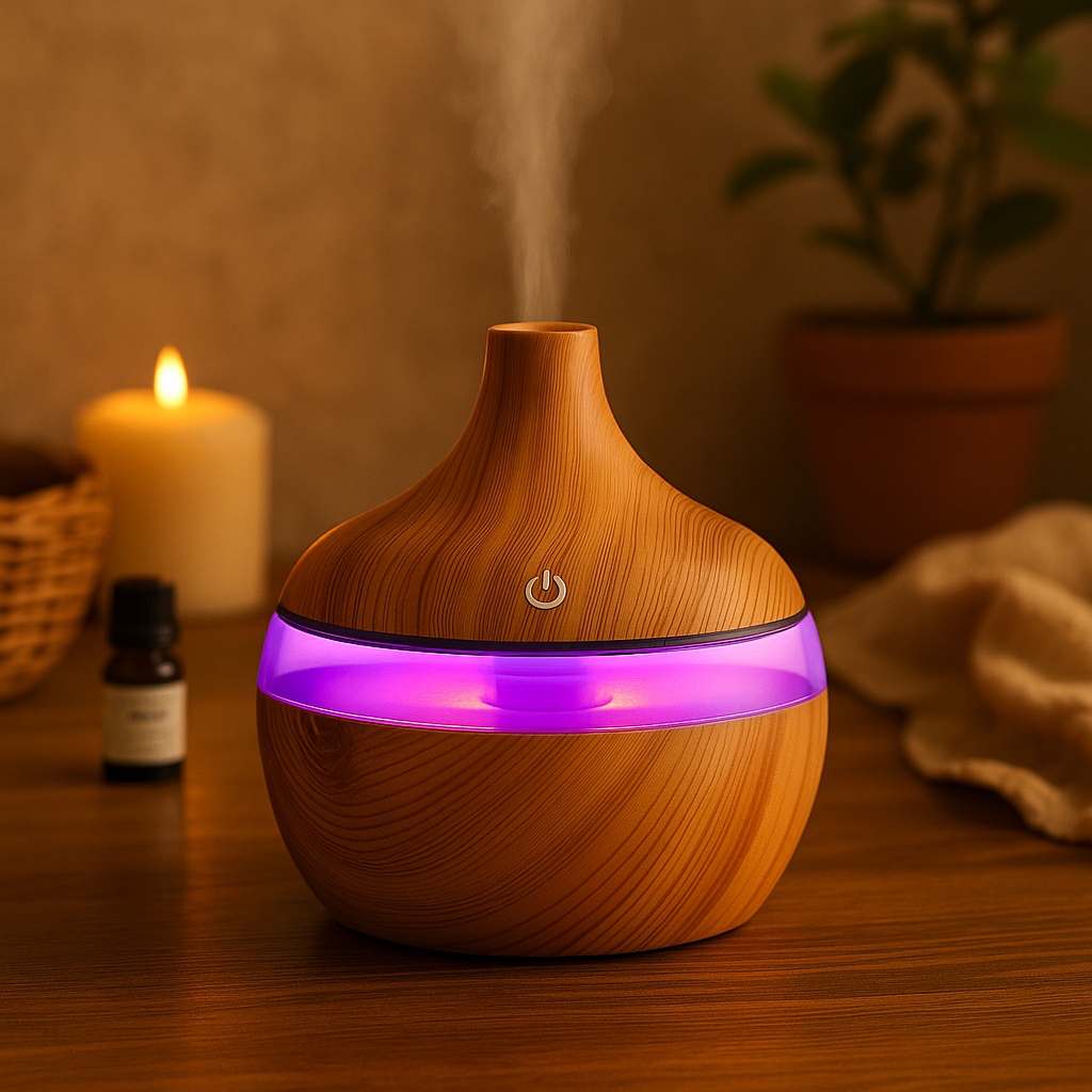 Diffuseur d’Huiles Essentielles 300ml Effet Bois – Humidificateur Décoratif Zen pour Créer une Ambiance Relaxante à la Maison