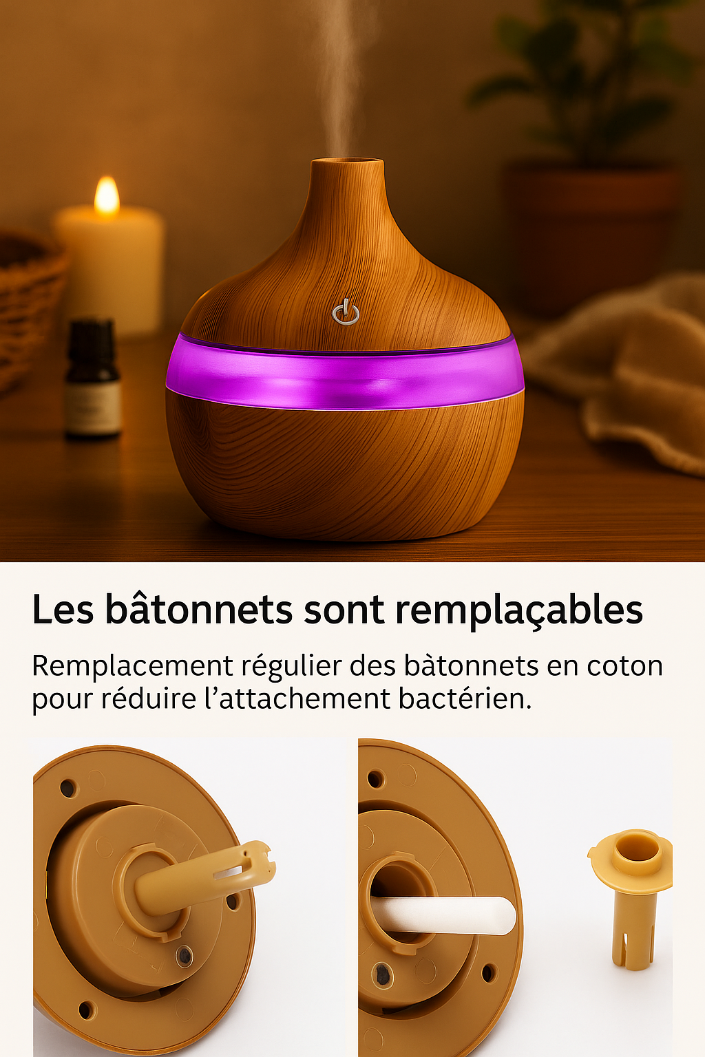 Diffuseur d’Huiles Essentielles 300ml Effet Bois – Humidificateur Décoratif Zen pour Créer une Ambiance Relaxante à la Maison