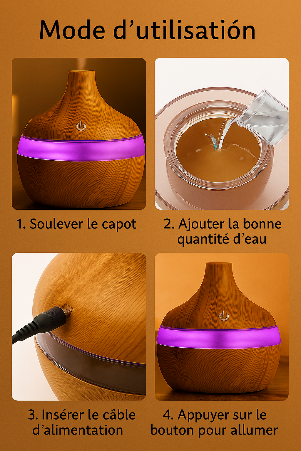 Diffuseur d’Huiles Essentielles 300ml Effet Bois – Humidificateur Décoratif Zen pour Créer une Ambiance Relaxante à la Maison