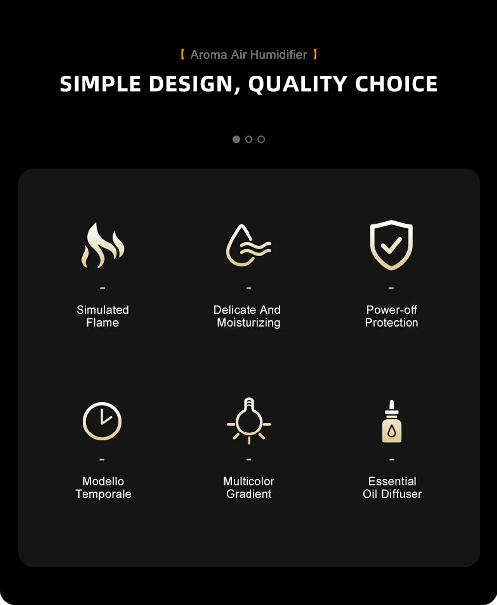 Diffuseur d’huiles essentielles haut de gamme au design flamme. Objet déco élégant, silencieux et sécurisé. 👉 Ambiance luxe & bien-être au quotidien.