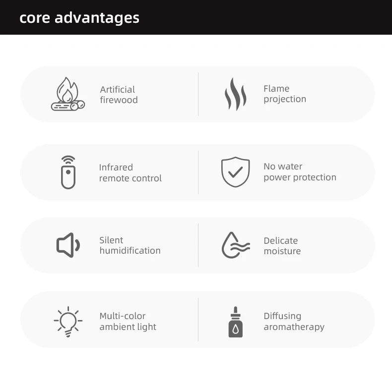Diffuseur Aromathérapie Cheminée à Flamme Réaliste – Humidificateur Auto-Off avec Télécommande & Veilleuse LED