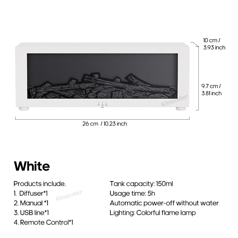 Diffuseur Aromathérapie Cheminée à Flamme Réaliste – Humidificateur Auto-Off avec Télécommande & Veilleuse LED